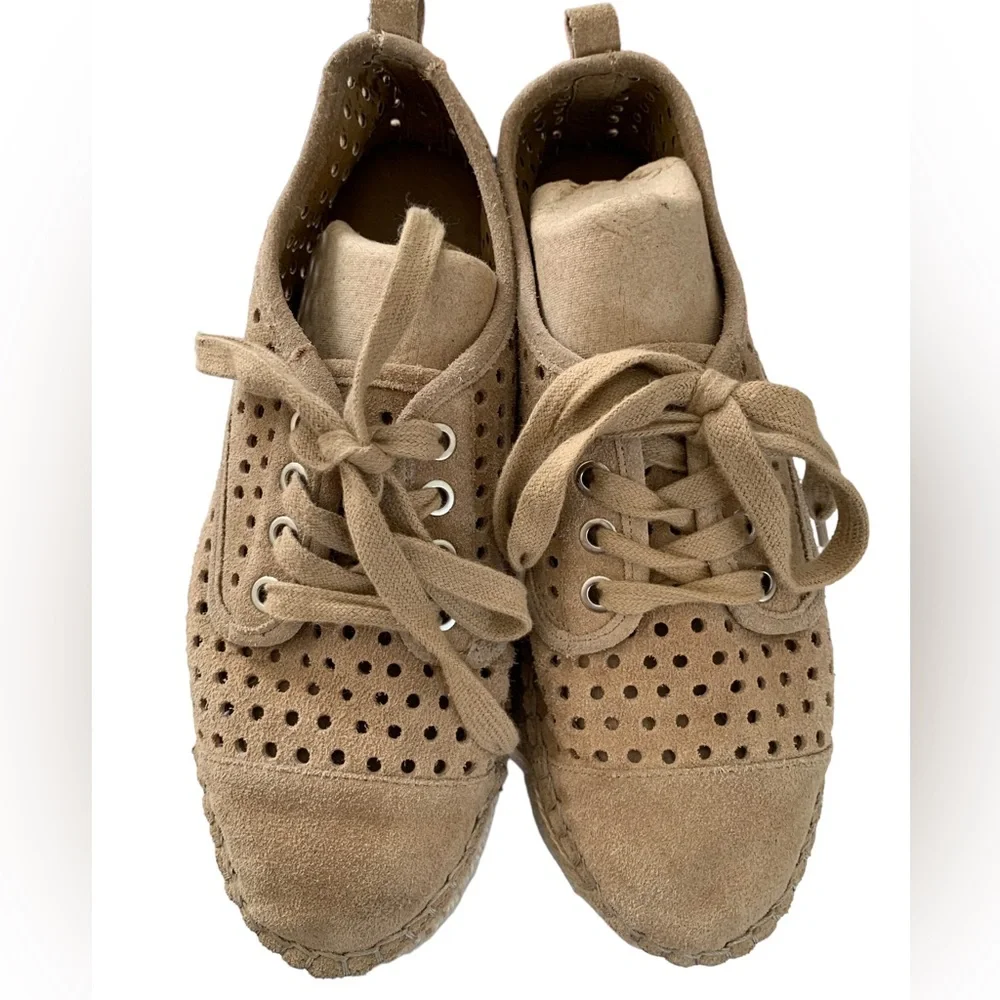 J Slides Riley Tan Espadrille Platform Suede Oxfords Sneakers Size 8.5